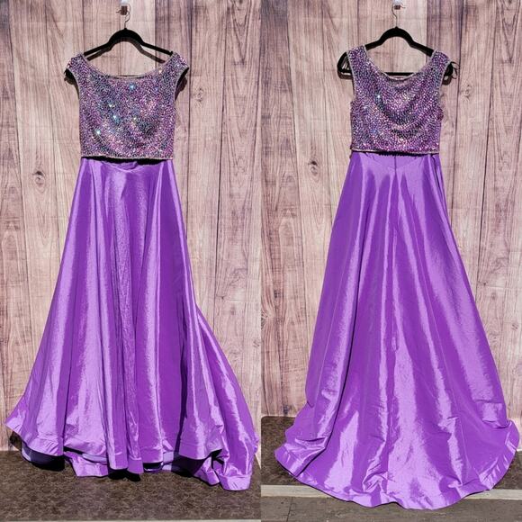 NWOT Vienna Prom Purple Rhinestone Bodice & Taffeta A-Line Skirt 2 PC Gown - Picture 2 of 11